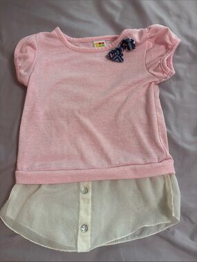 healthtex Pink Short-Sleeve Top with White Chiffon Hem and Navy Bow